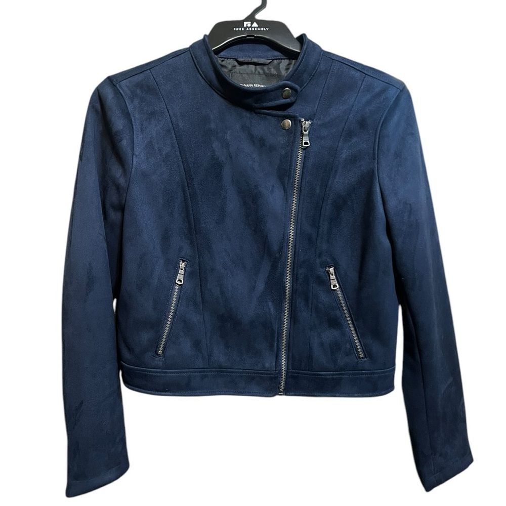 Banana Republic Faux Suede Band Collar Womens Jacket in Midnight Blue Medium - Picture 3 of 12
